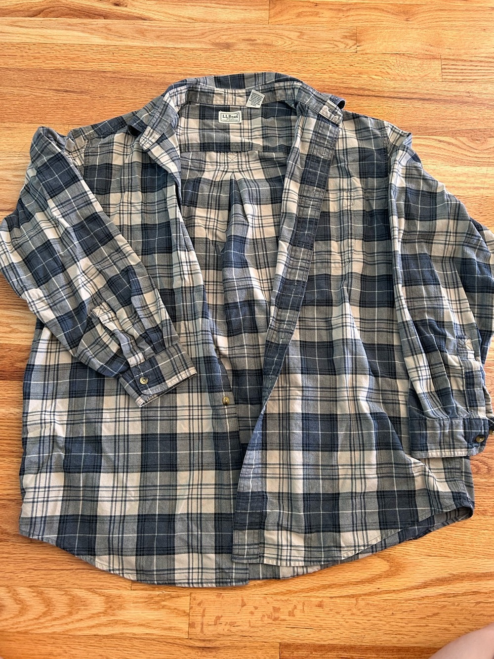 Vintage L.L. Bean Cotton Blue and White Plaid Button-Down Shirt XL